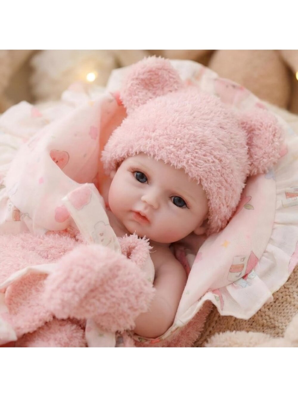 Realistic 12" Full Body Silicone Baby Doll with Open Eyes, Pacifier & Outfit